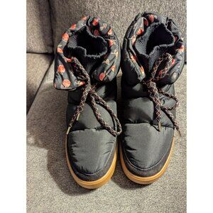 Kate Spade Black Winter Boots Womens 10 Quilted With Floral Prints